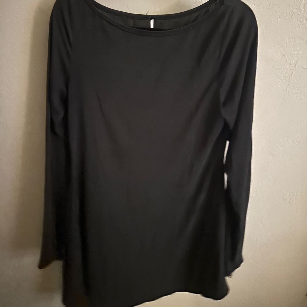 Free People asymmetrical Black Long Sleeve Boatneck Top